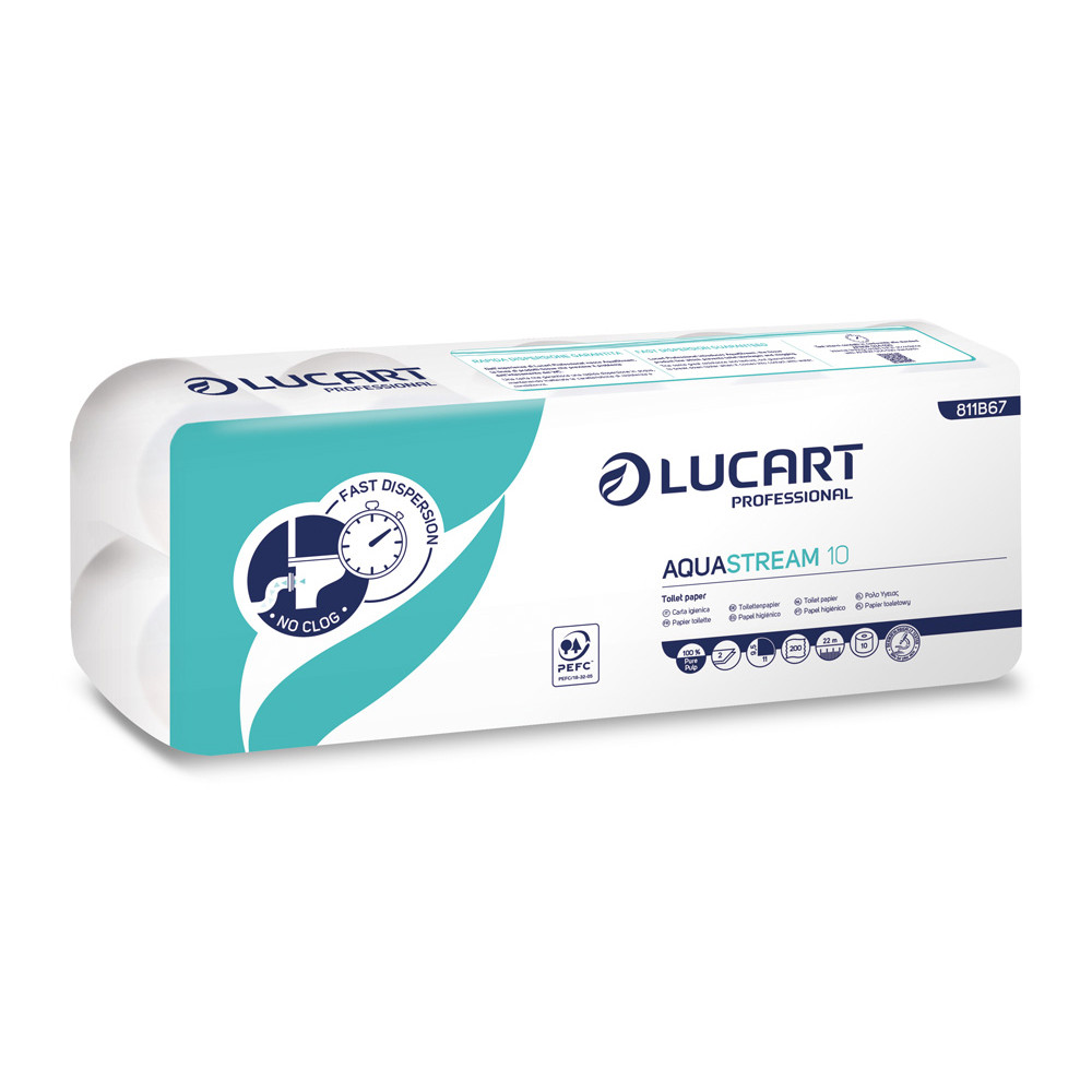 Carta igienica Lucart AQUASTREAM Pura Cellulosa 10 rotoli antintasamento